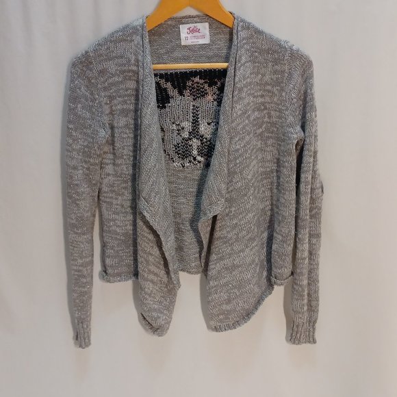 cardigan sweater,  Justice -size 12 (m) - Gray with puppy and paw prints on back - Picture 2 of 6